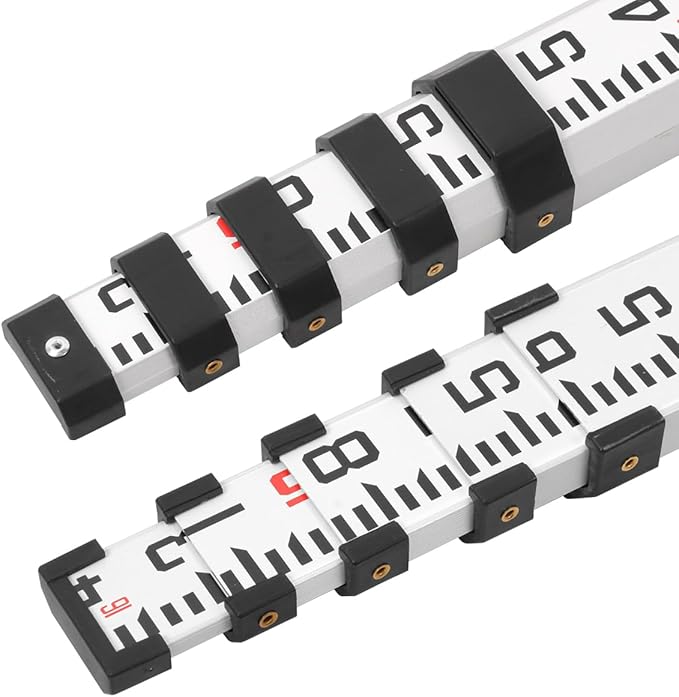 16FT Aluminum Grade Rod & Telescopic Leveling Rod - 5-Stage Survey Rod with Bubble Level, Dual-Sided Grade Stick for Laser Level, Portable Measuring Stick for Surveying