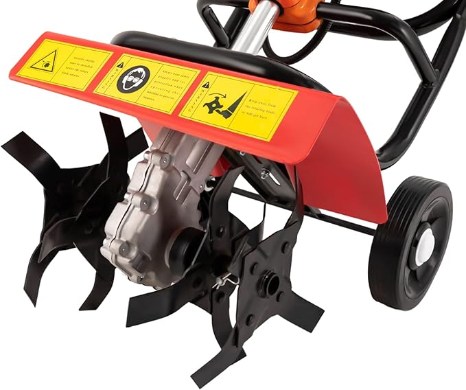 Garden Tiller Cultivator,52CC 2-Stroke Gas Powered Engine Rototiller 1.9KW Garden Tool Bar Cordless with Narrow Blade Anti-Collision Strong Power Garden Cultivator for Plowing Turning Soil Ditching