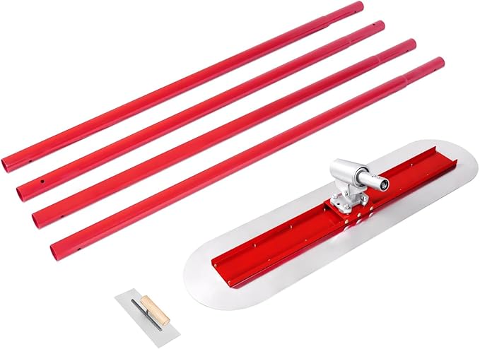 Bull Float Concrete Bull Float Tool Kit 48"x12" Fresno Round End Stainless Steel Board Kit Tool Cement Trowel Tools Float Bracket Concrete Tools Finishing With 57" Aluminum Alloy Handle x4 VOYAR