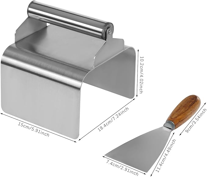 Landscape Curb Trowel, 201 Stainless Steel Concrete Curbing Trowel 5.9” x 7.24” x 4” Concrete Curb Tool Rectangle Edger Cement Model Making Tool with Handle & Putty Knife