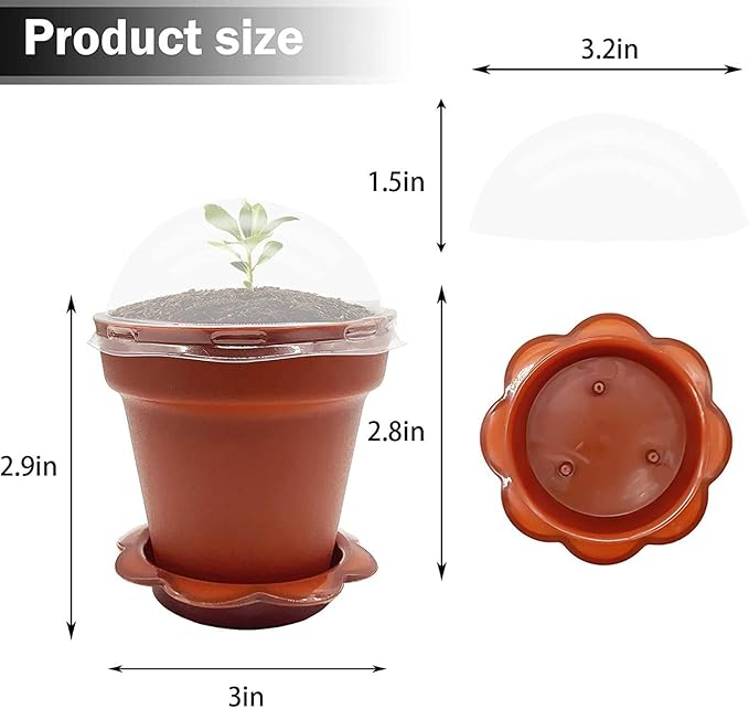 50 Packs Cupcake Plant Nursery Pots with Humidity Dome- Planting Containers Cups- Small Flower Pots with Trays & Lids for Indoor Outdoor Seedling Succulent Vegetable (Wine Red)