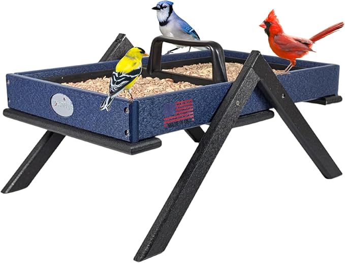JCs Wildlife Removable Tray Ground Bird Feeders - Platform Bird Feeder - Holds 8 Cups of Seed (Large, Blue)