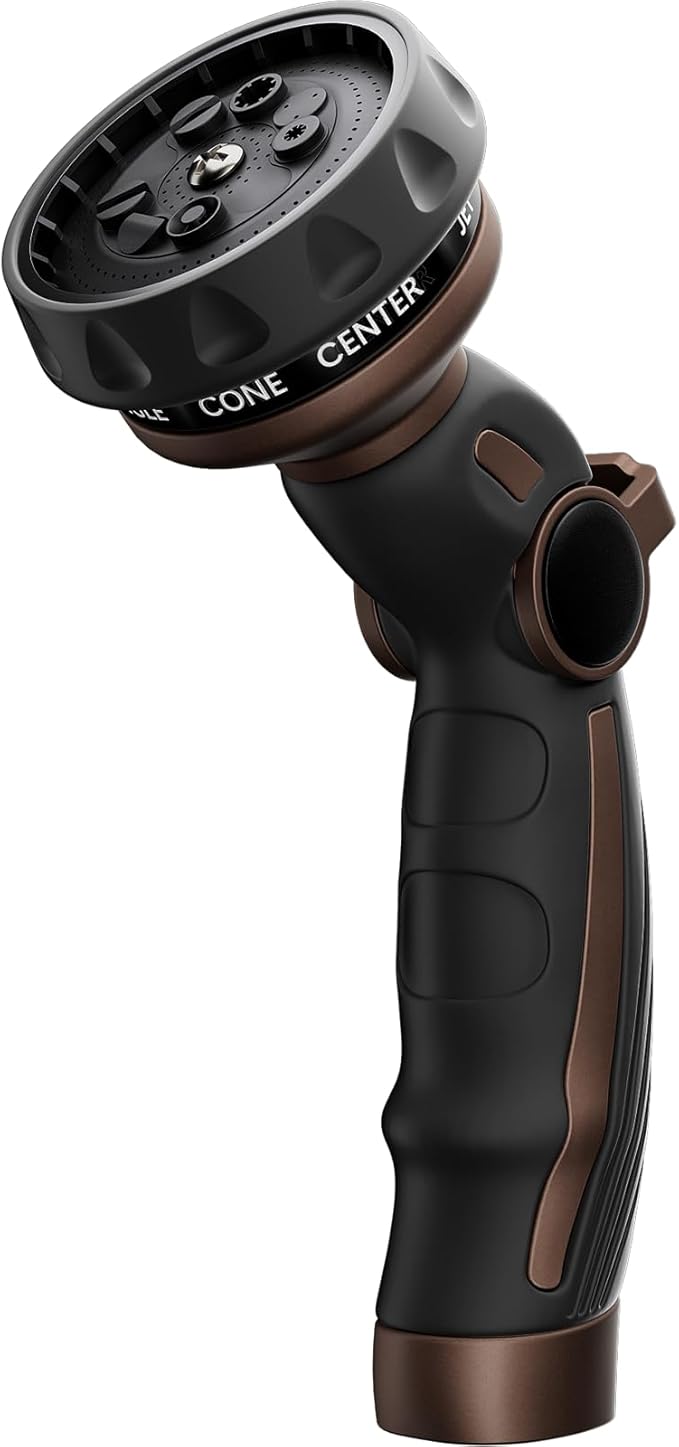 RESTMO Hose Nozzle Heavy Duty, Metal Water Hose Sprayer for Garden, 9 Spray Patterns | High Pressure | Thumb Flow Control | On/Off Valve, Ideal for Outdoor Lawn & Plant Watering, Car & Pet Washing