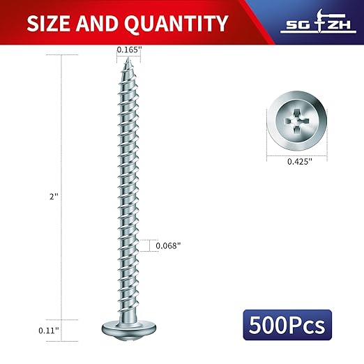 #8 x 2 Inch Wood Screw 500Pcs Alloy Steel Standard Thread Truss Head Fast Self Tapping by SG TZH