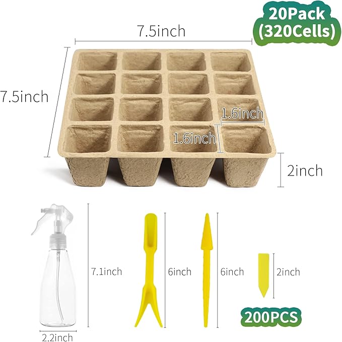 TCBWFY 320Cells Seedling Start Trays,20 Pack Peat Pots Seedling Pots Biodegradable,Seedling Starter Kit,Organic Germination Plant Starter Trays