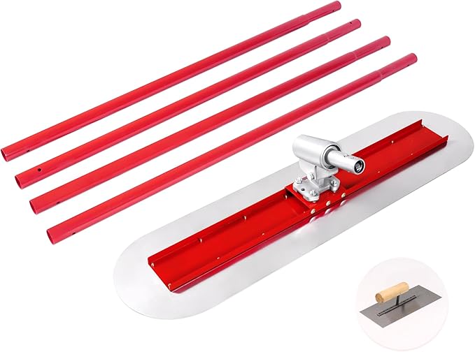 Bull Float Concrete Bull Float Tool Kit 48"x12" Fresno Round End Stainless Steel Board Kit Tool Cement Trowel Tools Float Bracket Concrete Tools Finishing With 48" Aluminum Alloy Handle x4 VOYAR