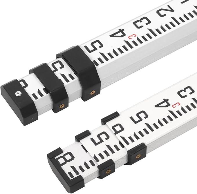 9FT Aluminum Grade Rod & Telescopic Leveling Rod - 3-Stage Survey Rod with Bubble Level, Dual-Sided Grade Stick for Laser Level, Portable Measuring Stick for Surveying