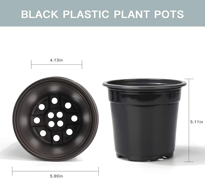 Oubest Plastic Black Plant Nursery Pots 6" 50 pcs 0.5 Gallon for Flower Plant Container Seed Starting Seedlings Reusable Transplanting Succulent Propagation Planting Pots