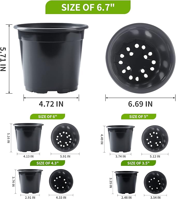 50Pcs Nursery Pots Variety Pack Plastic Pots for Plants,5 inch Seedling Pots with Drainage Holes Indoor Outdoor Flower for Succulent Vegetable Herb