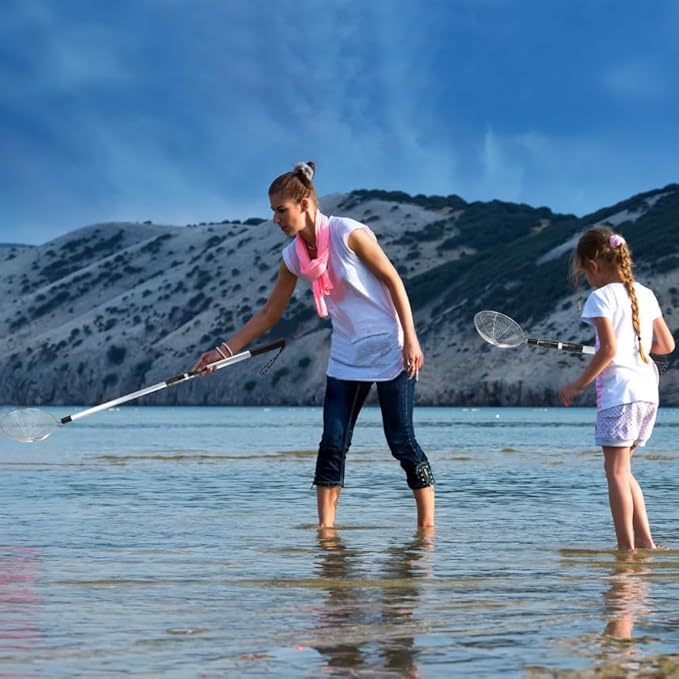 Beach Sand Sifter, 3 Beach Sifting Sand Telescoping Pole Sets with Scoops, Baskets, Mesh Bag, for Picking Up Shells Shovels Shark Teeth