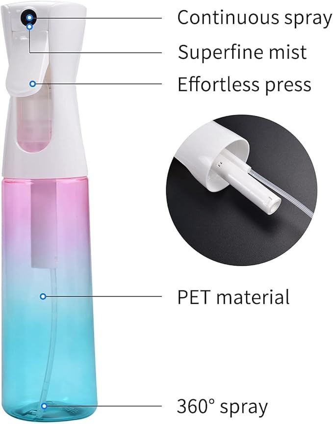 (2 Packs) Hair Spray Bottles, Continuous Water Mister Spray Bottle Empty for Hairstyling, Skin Care, Cleaning and Plant Spraying, 300ml/ 10 Oz (ORANGE+BLUE)