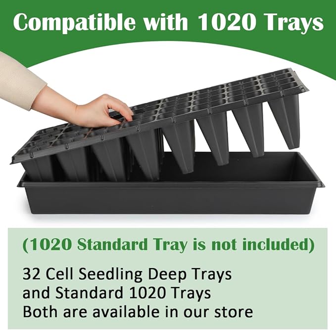 10 Pack 32 Cell Seed Starter Trays - Extra Deep 4.33" Plastic Nursery Trays, 20" x 10"，Fits Standard 1020 Flats