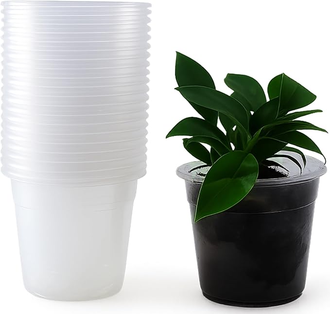 30 Packs Clear Nursery Pots with Drainage Hole 5 Inch Clear Pots for Plants Succulent Plant Pots Set Plastic Seedling Starting Pots Flower pots Planter Seed Starter, Clear