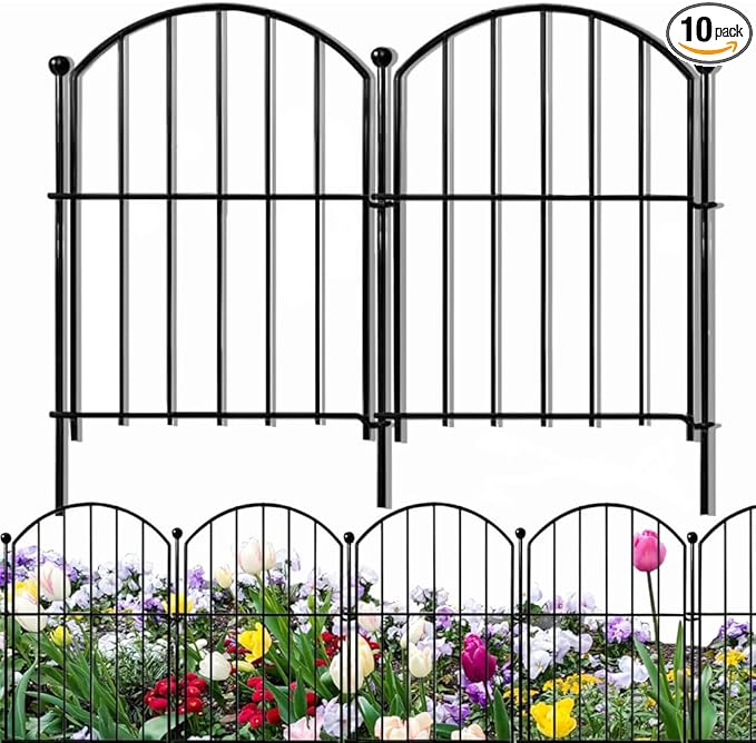 Decorative Garden Fence 21in x10.8ft, 10 Pack Rustproof Metal No Dig Fence Animal Barrier for Dog, Arched Flower Bed Edging Ornamental Wire Border Panel Fencing (Arch)