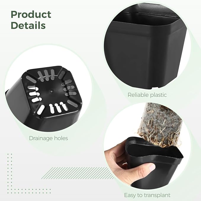 OMISTAR 120 Pcs Small Square Plastic Nursery Pots - 4 Inch Seedling Plant Pots with Drainage Holes, Reusable Grow Containers for Succulent Propagation, Flowers, Bulk Seed Starting Kits