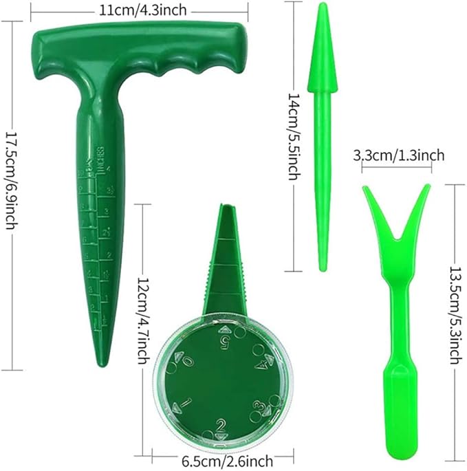 4 Pack Adjustable Hand Hold Sowing Seeds Dispenser, Seedlings Dibber and Widger Hole Puncher Garden Hand Tool Sets