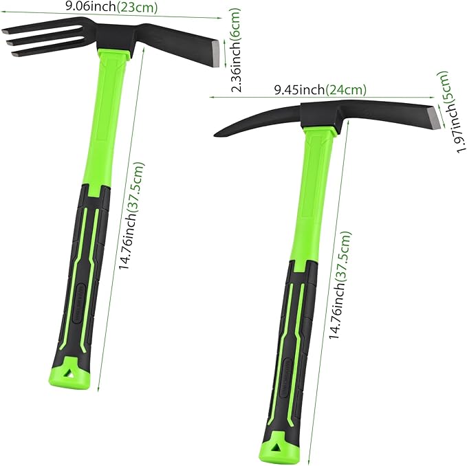 2pcs Garden Hoe and Cultivator Hand Rake Durable and Comfortable Handle Garden Tool Pick Axes for Digging Mattock
