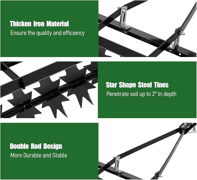 35-Inch Spike Tow Behind Aerator for Lawn Tractor, Pull Behind Aerator for Riding Mower with Steel Tines, Tractor Aerator for Farm