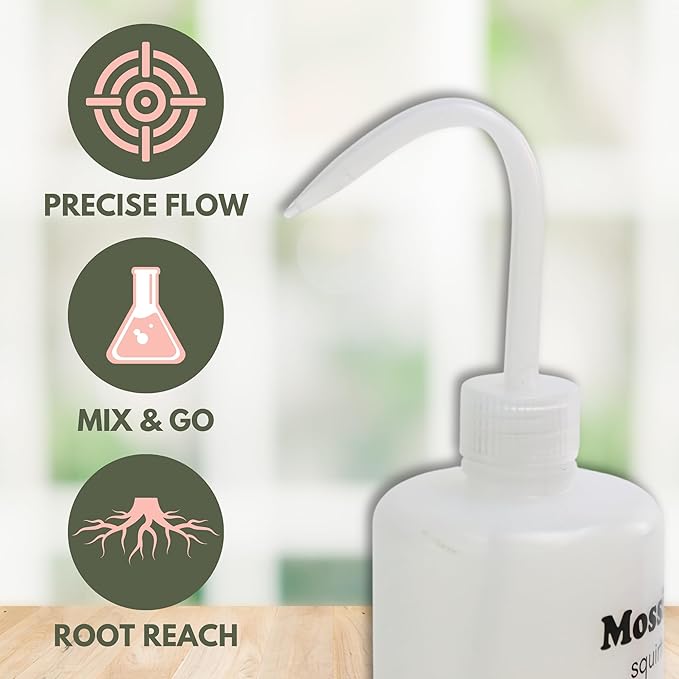 Mossify Squirtr Bottle 480ml – Clear Squirt Water Bottle for Plants, Tattoo, Hair & Labs – Easy Squeeze Plant Waterer with Long Nozzle – Refillable Seedling Watering Can, Wash Bottle - Clear