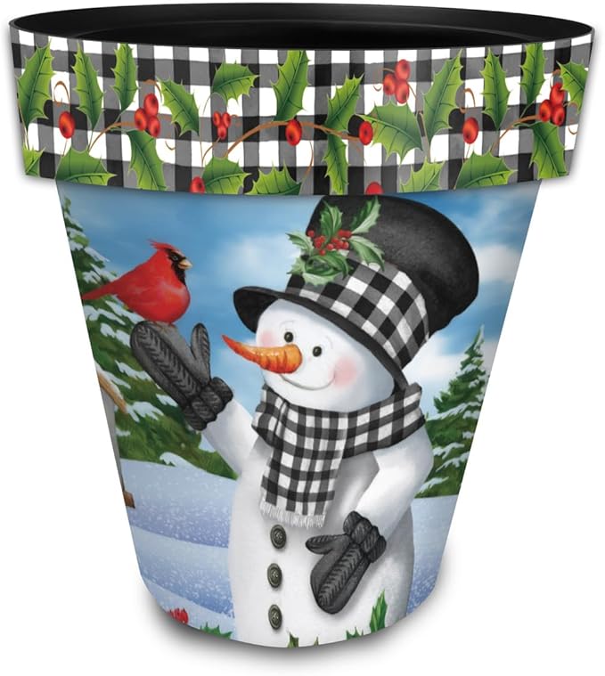 Briarwood Lane Checkered Snowman Large Planter