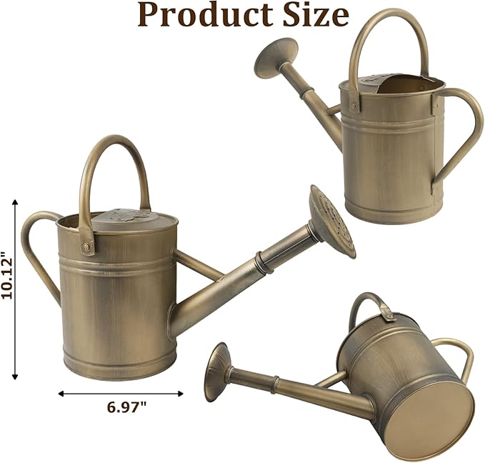1 Gallon Vintage Bronze Galvanized Metal Watering Can for Indoor/Outdoor Plants,Garden, Balcony for Kids and Adults, Detachable Spout, Retro Rustic Decor (Shadow Patina)