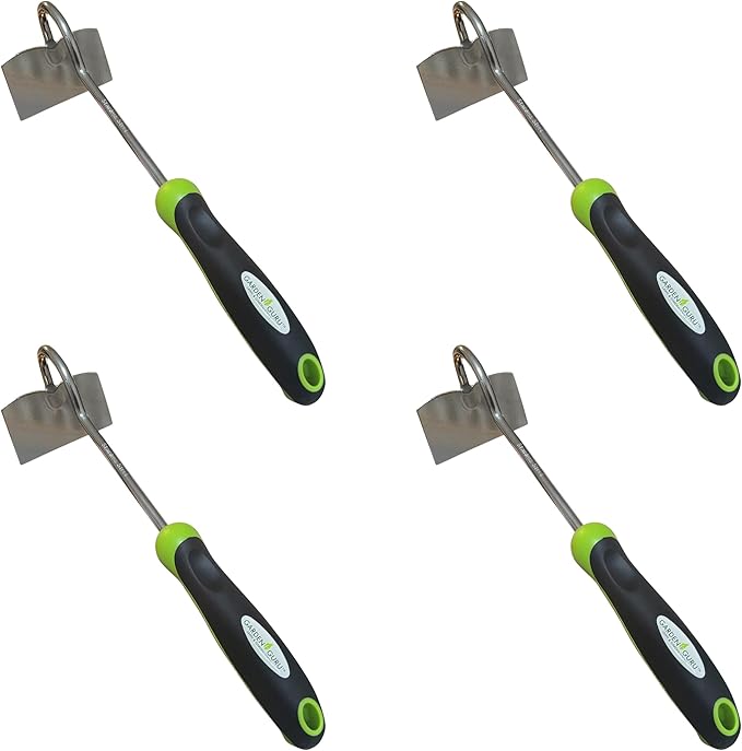 Garden Guru Hand Hoe Tiller Cultivator Tool - Stainless Steel for Ultimate Strength - Rust Resistant - Ergonomic Handle - Great for Gardening Digging Tilling Planting Cultivating Loosening (4pack)