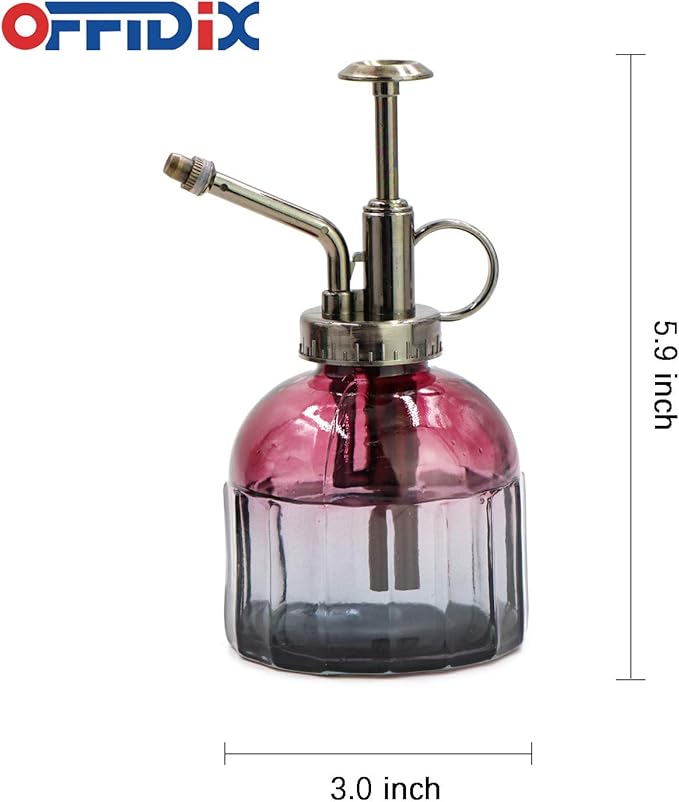 OFFIDIX Glass Spray Bottle,Flower Mister Indoor Plant Watering Can Plant Mister with Bronze Plastic Top Pump Glass Small Watering Can One Hand Small Watering Cans for House Plants