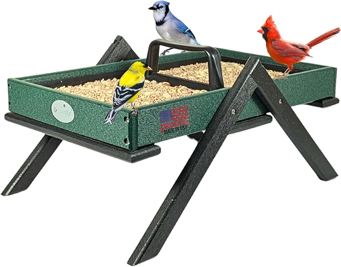 JCs Wildlife Removable Tray Ground Bird Feeder - Platform Bird Feeder - Holds 8 Cups of Seed (Large, Green)