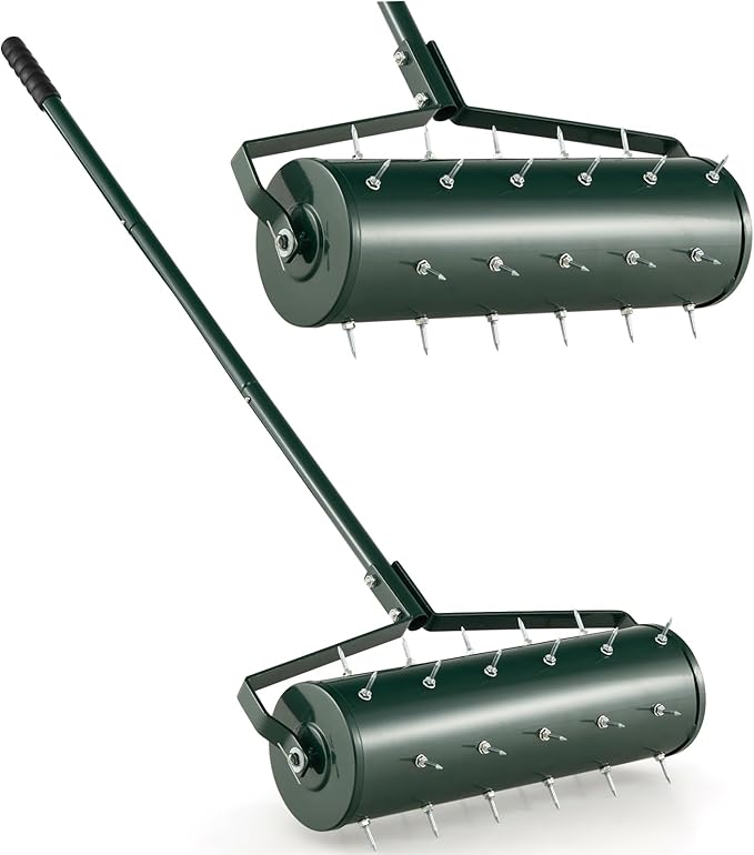 IRONMAX Rolling Lawn Aerator, Sand/Stone Filled Manual Dethatching Soil Aerating Push Tool with Ergonomic Handle, Grass Aerator Lawn Tool for Yard, Garden, Lawn Health Care (21''W x 51''H)