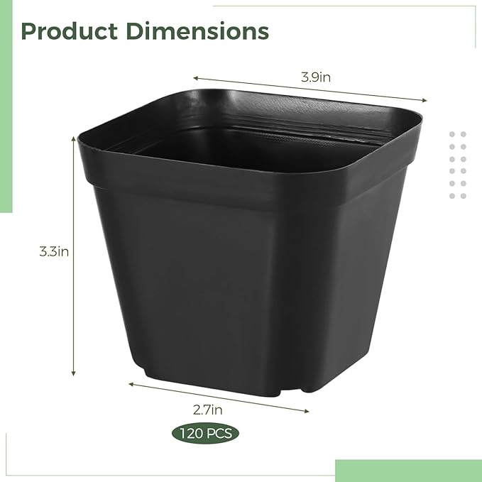 OMISTAR 120 Pcs Small Square Plastic Nursery Pots - 4 Inch Seedling Plant Pots with Drainage Holes, Reusable Grow Containers for Succulent Propagation, Flowers, Bulk Seed Starting Kits