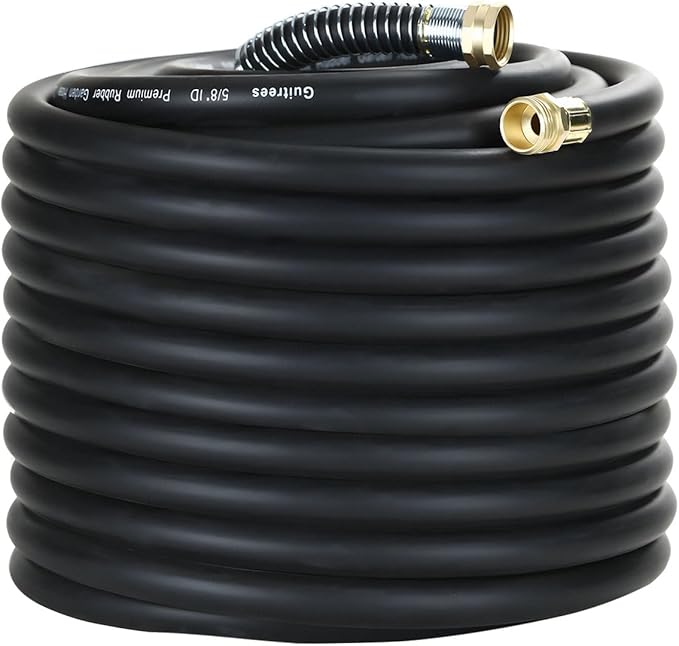 150FT 5/8 Heavy Duty Rubber Garden Hose - 200psi Working, 1000psi Burst - Hot/Cold Water - Five-Layered Braiding for Durability - Versatile for Gardening, Agriculture, Construction(Black)