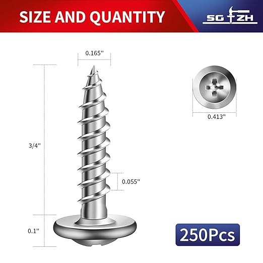 #8 x 3/4" Wood Screw 250Pcs 410 Stainless Steel Standard Thread Truss Head Fast Self Tapping by SG TZH