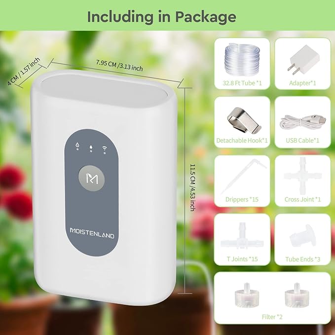 Moistenland WIFI Automatic Plant Waterer, DIY Automatic Drip Irrigation Kit for 15 Potted Plants, Auto & Manual & Delay Watering Mode/Water Shortage Alert/Irrigation Records, Remote Control and