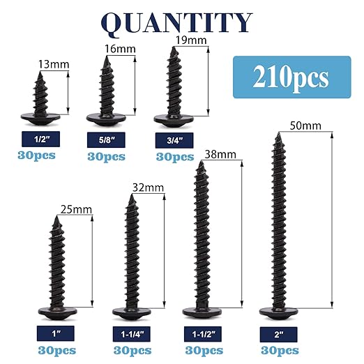 #8 Screws Assortment Set 210Pcs Alloy Steel Standard Thread Truss Head Fast Self Tapping Wood Screw Black Oxide by SG TZH