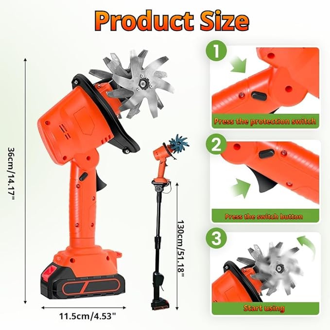 21V Cordless Mini Tiller Cultivator, 2025 New 4 Inch Hand Held Tiller Garden tool-235RPM with 4 Rows of Tines, Gardening with 1.5Ah Battery and Charger (1*Set+1*Battery)
