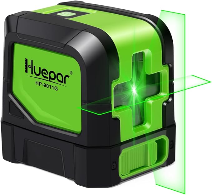 Huepar Laser Level, 100Ft Self Leveling Green Cross Line Laser for Picture Hanging, Tile, Decoration & DIY Construction – 360° Magnetic Base & AA Battery, Indoor Use
