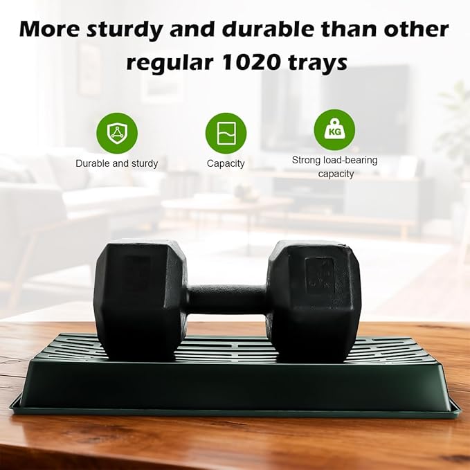 10 Pack 1020 Trays No Holes-Reusable Nursery Flats for 50/72 Cell Plug Tray, Heavy Duty Seed Starter Trays for Transplant, Seed Starting, Plant Propagation & Seed Germination (Dark Green)