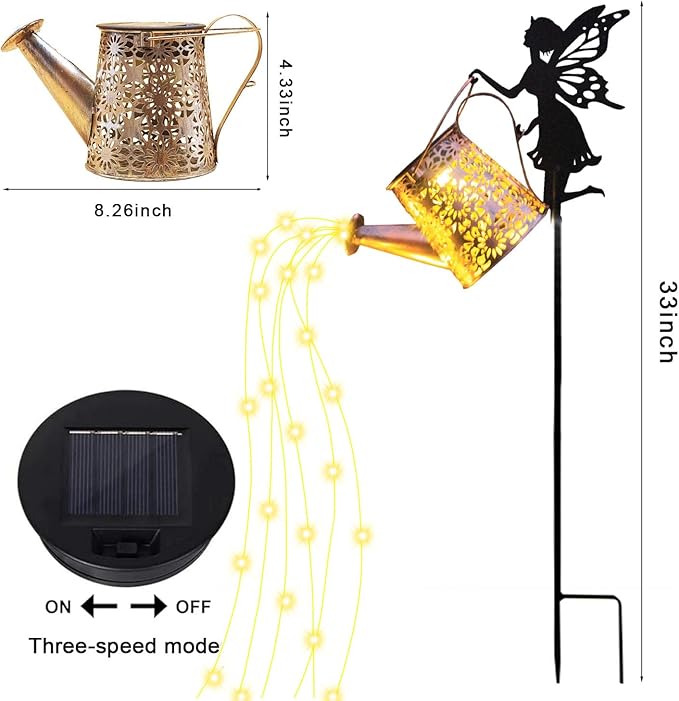 2Pack Solar Watering Can Lights,Waterproof Hollowed-Out Retro Metal Outdoor Lights with Fairy or Gnomes Accessories,Gifts for Mom Grandma Women Garden Patio Pathway Christmas Decor(Angel 2 Style)