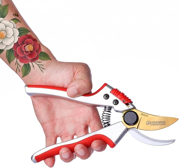 Gardeness Titanium Bypass Pruning Shears- SK5 Steel Garden Clippers For Gardening, Florist cutters-Floral Secateurs with Soft Comfort Grip Handles for Trimming Flowers, Branches, Shrubs and Plants