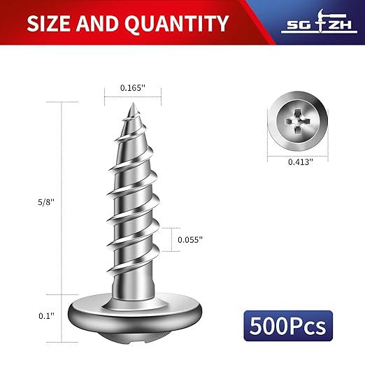 #8 x 5/8" Wood Screw 500Pcs 410 Stainless Steel Standard Thread Truss Head Fast Self Tapping by SG TZH