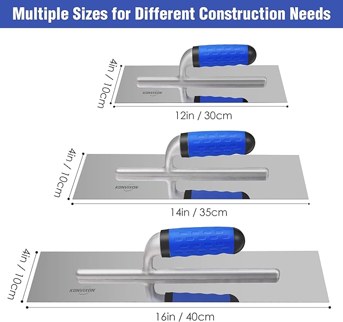 3PCS Drywall Trowel, Stainless Steel Finishing Masonry Trowel Set Includes 16"x 4", 14"x 4",12" x 4" Rust-Resistant Concrete Finishing Trowels, Flat Trowels for Plaster & Wallboard Finishing