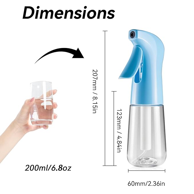 Spray Bottle for Hair (6.8OZ /200ML) Continuous Ultra Fine Mist Sprayer for Hair Blue