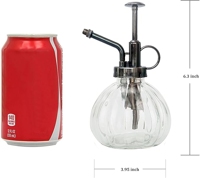 Plant Mister, Glass Watering Spray Bottle with Bronze Top Pump 6.5" Tall Decorative Mister for Plants and Flowers Small Watering Can for Indoor Potted Plants & Terrariums - Clear