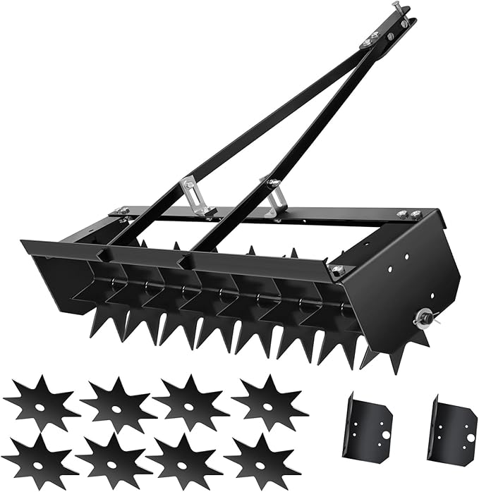 35-Inch Spike Tow Behind Aerator for Lawn Tractor, Pull Behind Aerator for Riding Mower with Steel Tines, Tractor Aerator for Farm