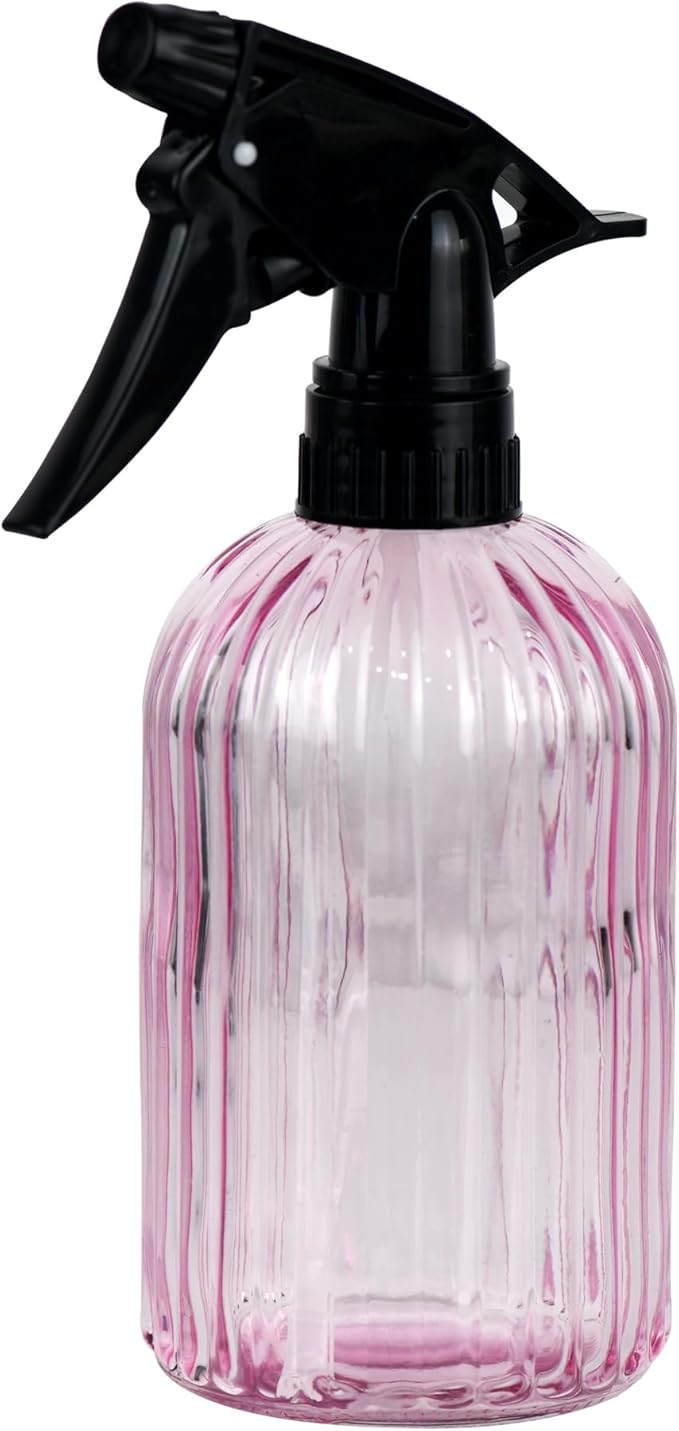 Handheld Glass Spray Bottle - 16 oz with Adjustable Nozzle for Watering Indoor and Outdoor Potted Plants and Greenery and More, 2.8 x 8.2in (pink)