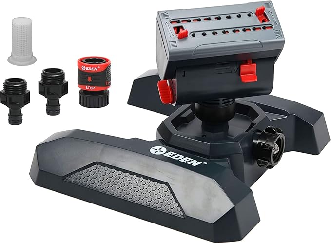 Eden 95124 Adjustable 4-Way Mini Turbo Oscillating Sprinkler W/Quick Connect Starter Set, Covers up to 4,069 sq. ft. Heavy Weight Base