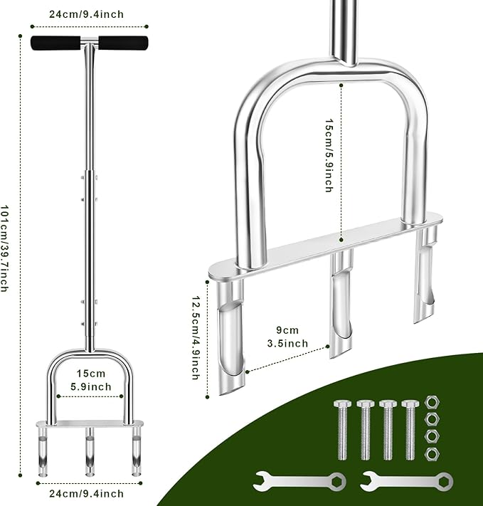 Manual Aerator Lawn Tool - Assembled Grass Aerator with 3 Hollow Tine, for Yard & Lawn Aeration(Hollow Tine Non-Replaceable)
