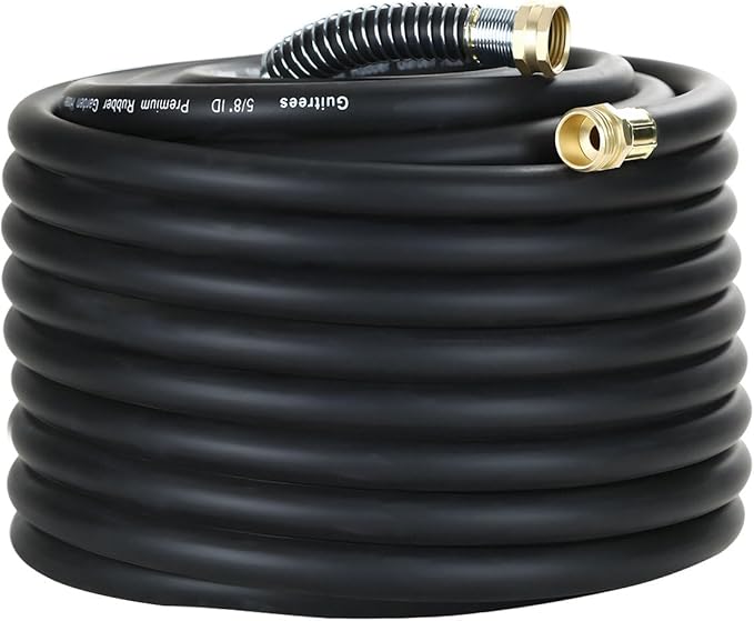100FT 5/8 Heavy Duty Rubber Garden Hose - 200psi Working, 1000psi Burst - Hot/Cold Water - Five-Layered Braiding for Durability - Versatile for Gardening, Agriculture, Construction(Black)