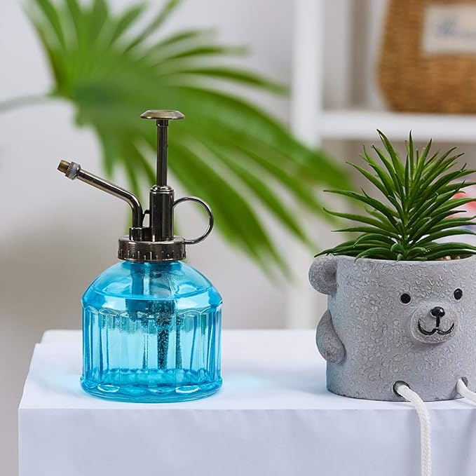 Glass Plant Mister Spray Bottle, Vintage Plant Water Spritzer Sprayer Mister, Succulent Watering Bottle with Top Pump, Small Glass Watering Can for Indoor Outdoor Houseplant - Blue