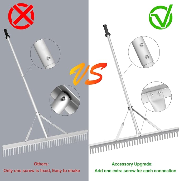 Landscape Rake 36 Inch Head, Leaf Rakes for Lawns with 67 Inch Handle,Aluminum Yard Tool for Loosening Soil, Landscaping Lawn Care , Lake Garden Pond and Beach Care